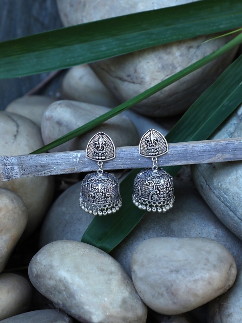 

ZeroKaata Silver-Plated Oxidized Dome Shaped Jhumkas