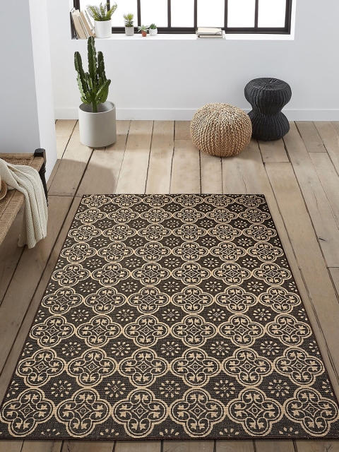

Saral Home Grey & Beige Floral Printed Anti-Skid Carpet
