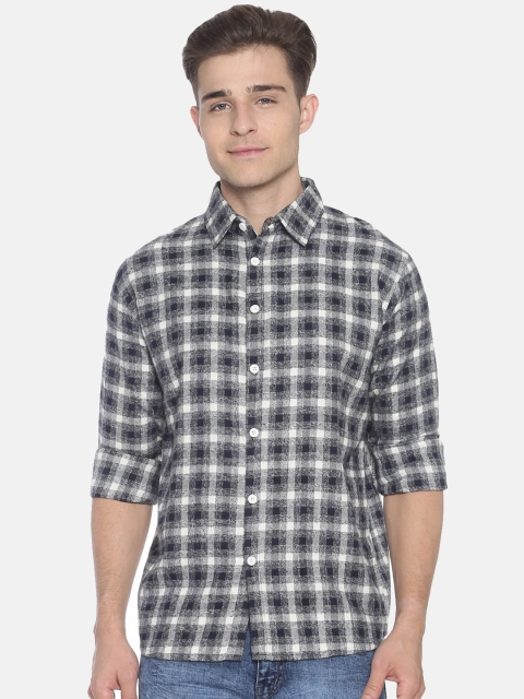 

T-Tog Men Navy Blue & Grey Slim Fit Checked Casual Shirt