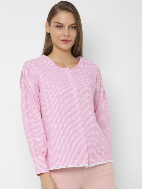 

Allen Solly Woman Pink & White Regular Fit Striped Casual Shirt