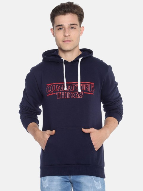 

Campus Sutra Men Navy Blue & Red Printed Hooded Sweatshirt