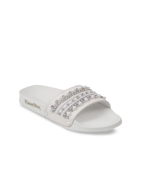 

KazarMax Women White Embellished Sliders