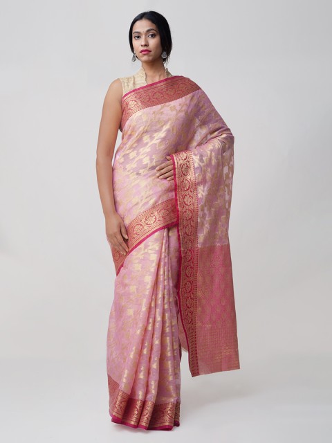 

Unnati Silks Pink & Gold-Toned Art Silk Jamdhani Woven Design Kota Saree