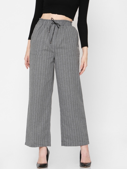 

Deal Jeans Women Grey & White Striped Straight Palazzos