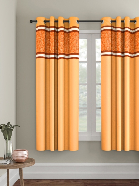 

eyda Orange & Brown Embroidered Single Room Darkening Window Curtain