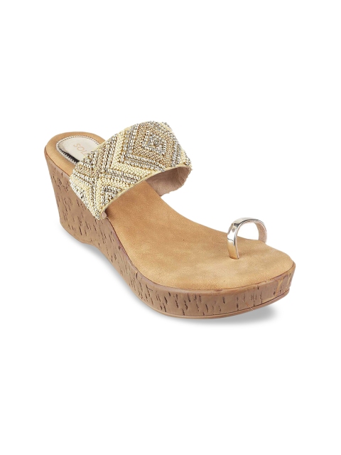 

SOLE HEAD Women Beige Embellished Wedges