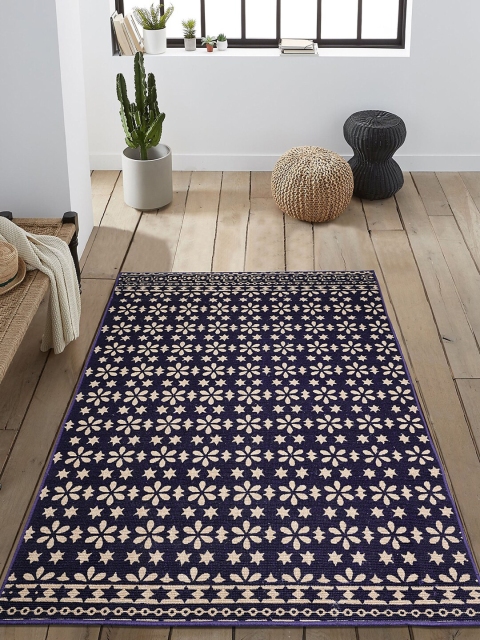 

Saral Home Blue & Beige Floral Paradise Printed Luxurious Anti-Skid Jute Carpet