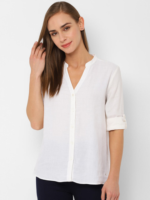 

Allen Solly Woman Women White Regular Fit Solid Linen Casual Shirt