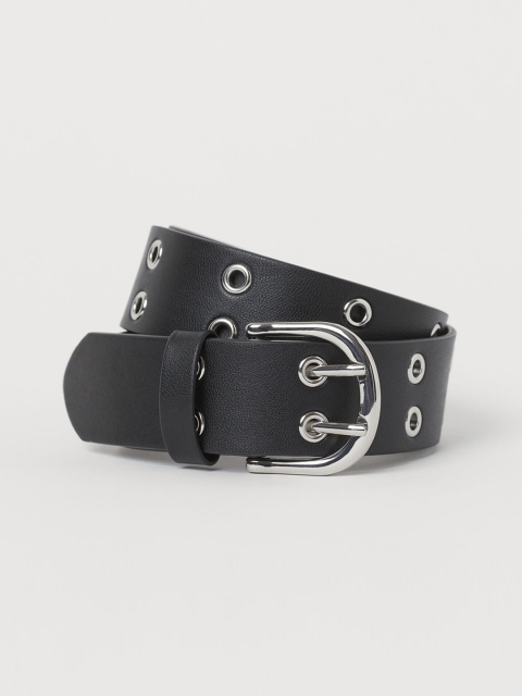 

H&M Women Black Solid Leather Eyelet-Detail Belt