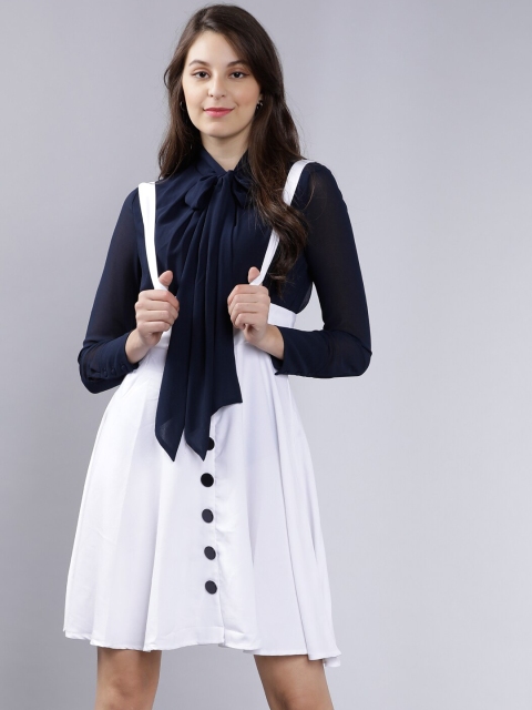 

Tokyo Talkies Women Navy Blue & White Colourblocked Pinafore Dress