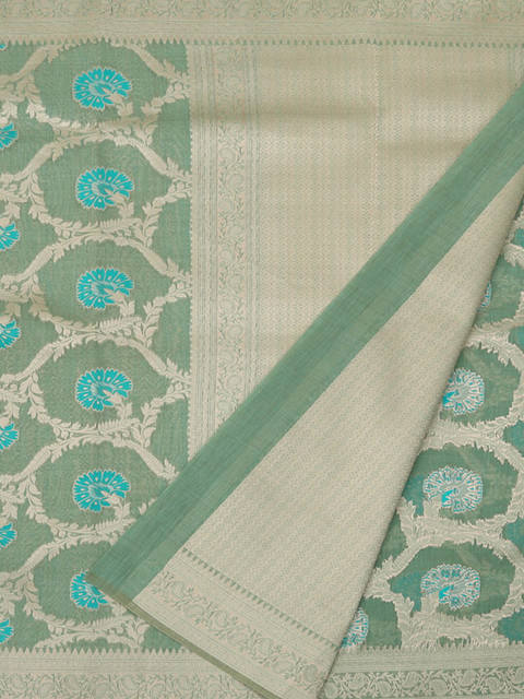 

Pothys Green & Grey Jute Silk Floral Woven Design Saree