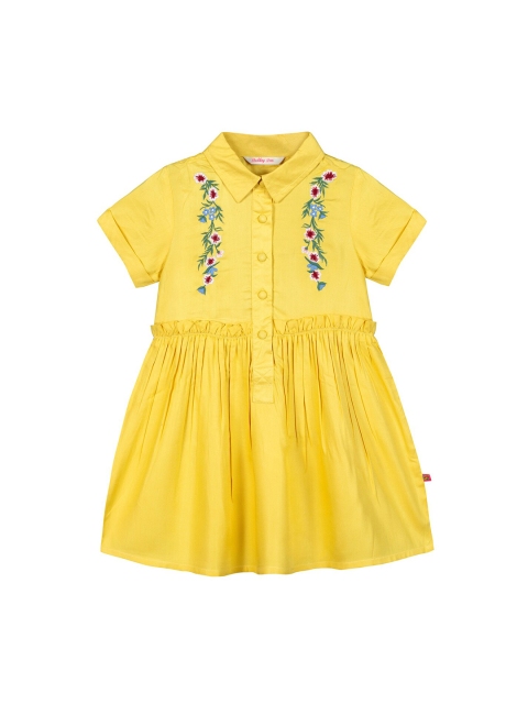 

Budding Bees Girls Yellow Embroidered A-Line Dress