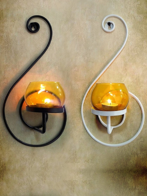 

TIED RIBBONS Pack of 2 Wall Hanging Tealight Candle Holder, White