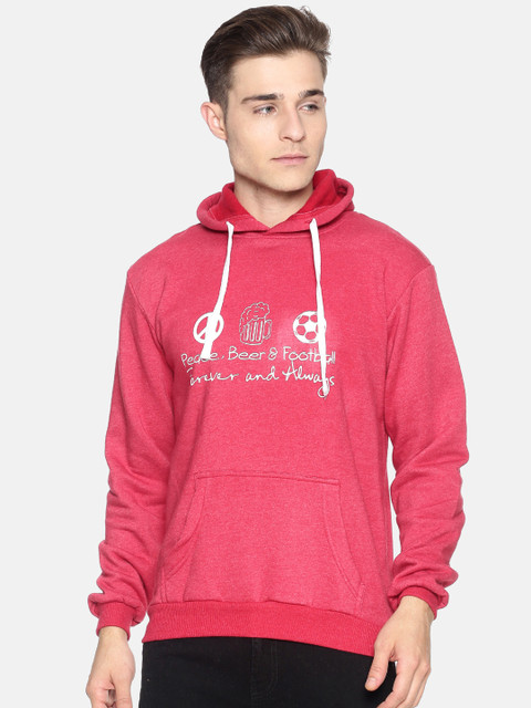 

Campus Sutra Men Red & White Printed Hooded Sweatshirt