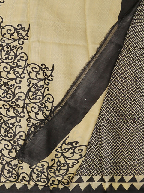 

Pothys Cream-Coloured & Black Jute Silk Floral Printed Tussar Saree