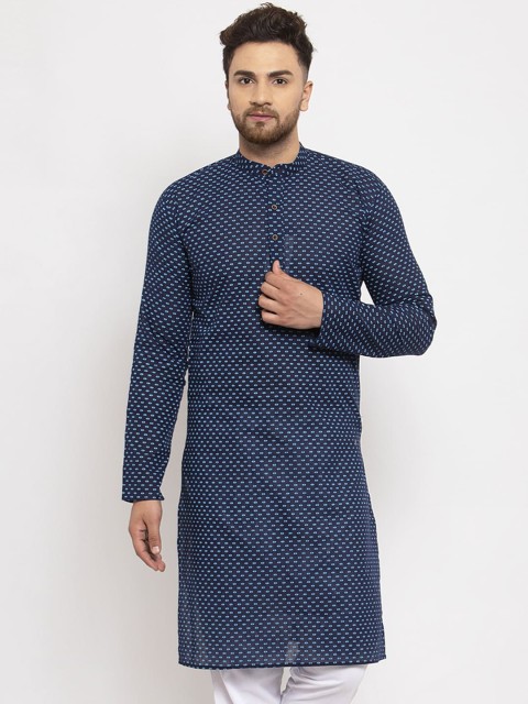 

Jompers Men Blue Printed Straight Kurta