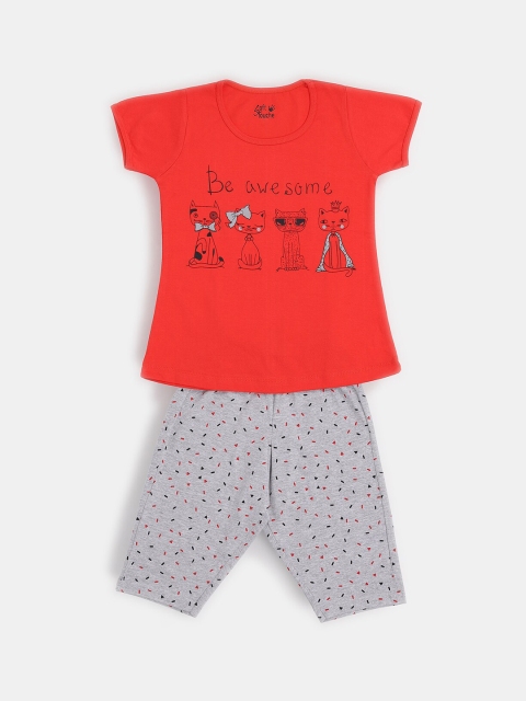

Soft Touche Girls Orange & Grey Printed Top with Capris