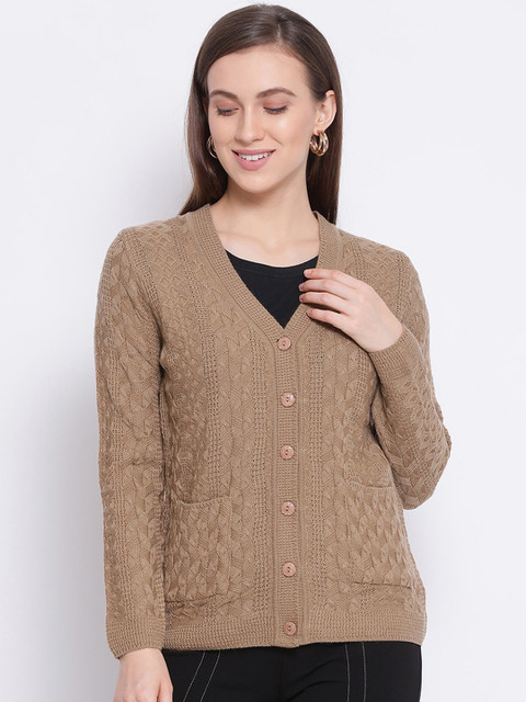 

Monte Carlo Women Brown Self Design Cardigan Sweater