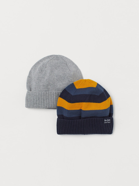 

H&M Boys 2-Pack Knitted Beanie Caps, Blue