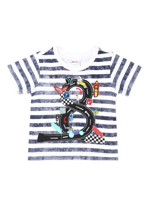 

Donuts Infant Boys White & Blue Striped Round Neck T-shirt