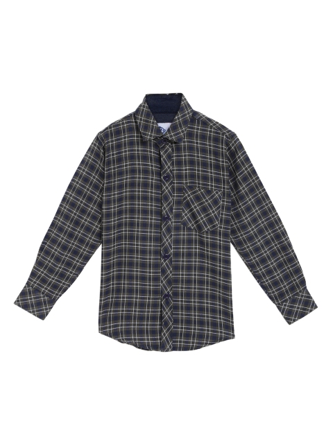 

Kidling Boys Navy Blue & White Regular Fit Checked Casual Shirt