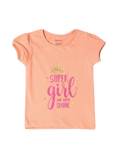 

Donuts Girls Peach-Coloured Printed Round Neck T-shirt