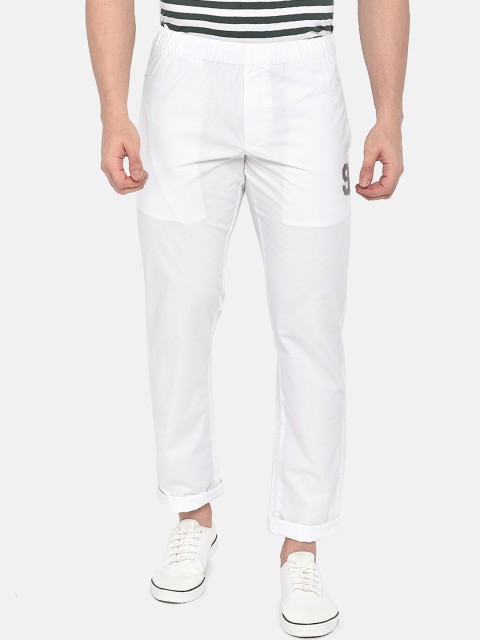 

beevee Men White Solid Straight-Fit Track Pants