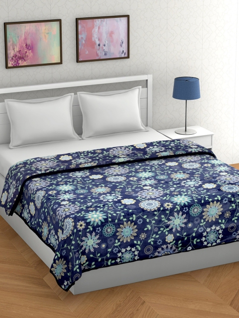

BOMBAY DYEING Blue & Yellow Floral Mild Winter 210 GSM Double Bed Blanket