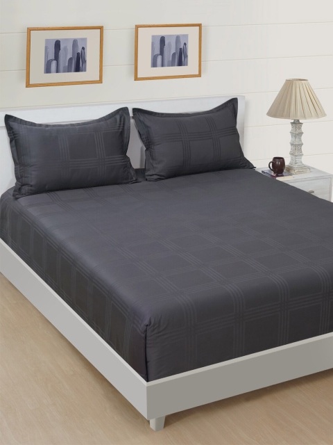 

SWAYAM Grey Checked 600 TC Cotton 1 Queen Bedsheet with 2 Pillow Covers