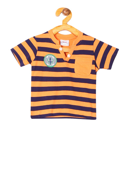 

Donuts Boys Orange & Navy Blue Striped Henley Neck T-shirt