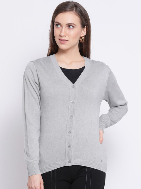 

Monte Carlo Women Grey Solid Cardigan Sweater