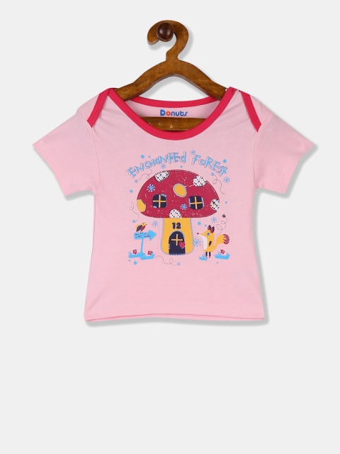 

Donuts Girls Pink & Yellow Printed Round Neck T-shirt