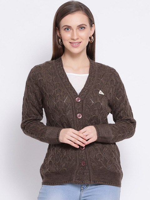

Monte Carlo Women Brown Cable Knit Wool Blend Cardigan Sweater