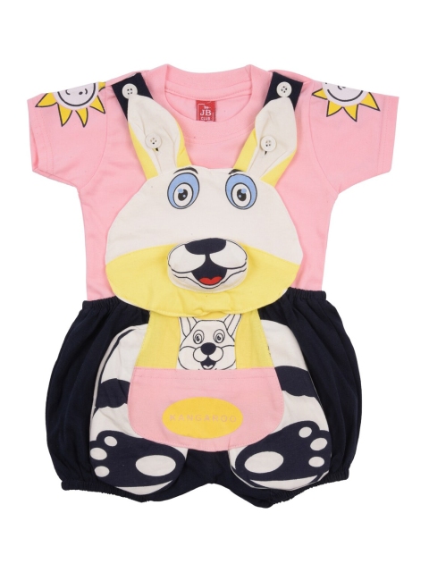 

Jb Club Girls Navy Blue Appliqued Dungaree With Tshirt, Pink