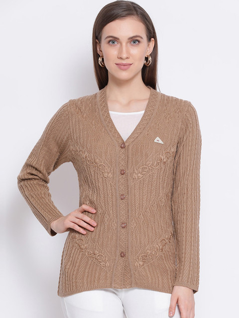 

Monte Carlo Women Tan Brown Self Design Cardigan Sweater