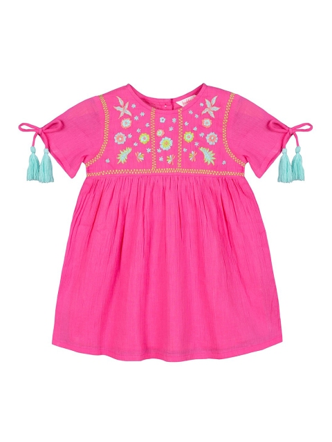 

Budding Bees Girls Pink Embroidered A-Line Dress
