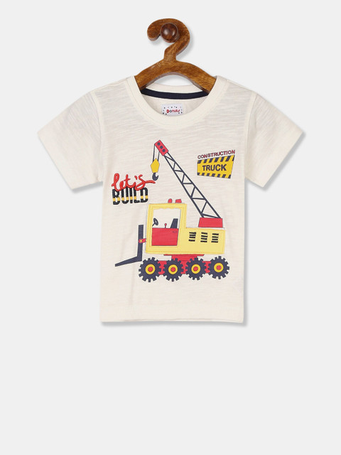 

Donuts Boys Cream-Coloured Printed Round Neck T-shirt