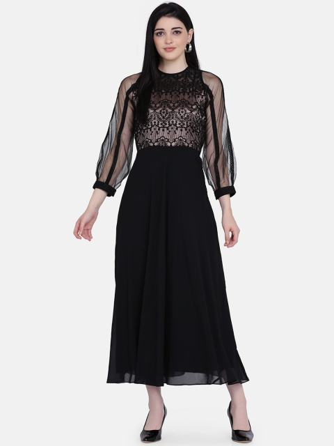 

Eavan Women Black Self Design Lace Fit and Flare Dress