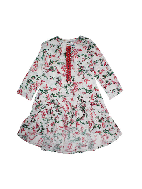 

KiddoPanti Girls White & Green Printed Anarkali Kurta