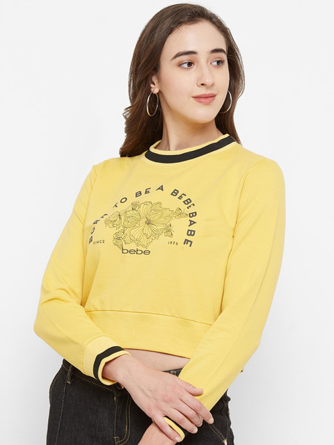 

bebe Women Yellow & Black Printed Crop Sweatshirt