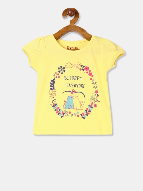 

Donuts Girls Yellow Printed Round Neck T-shirt