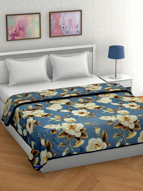 

BOMBAY DYEING Blue & Off-White Floral Mild Winter 210 GSM Double Bed Blanket