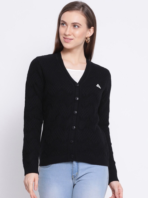 

Monte Carlo Women Black Self Design Cardigan Sweater