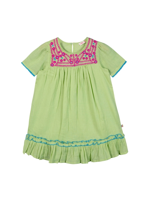 

Budding Bees Girls Green Embroidered A-Line Dress