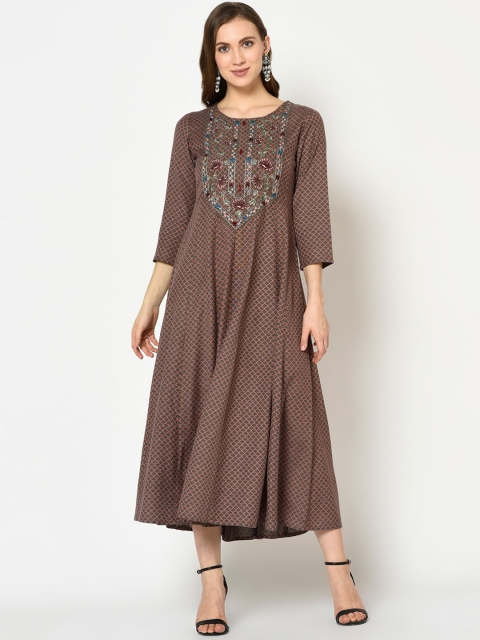 

Yufta Women Green Printed A-Line Dress