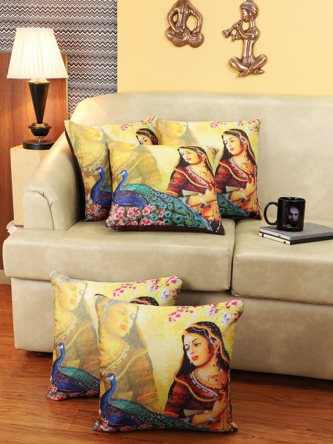 

CDI Set of 5 Yellow & Blue Ethnic Motifs Square Cushion Covers