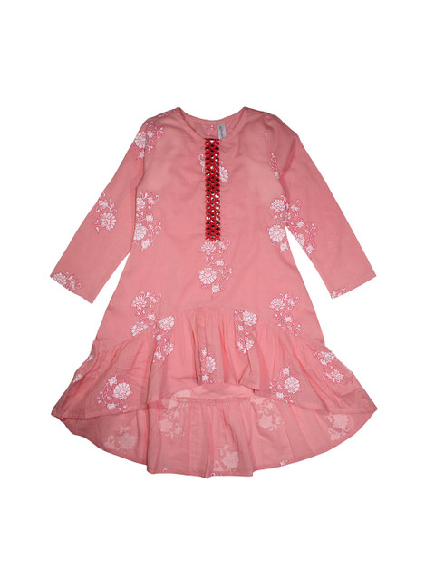 

KiddoPanti Girls Pink & Off-White Printed A-Line Kurta