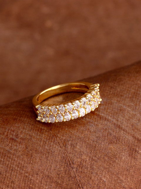 

Voylla Gold-Plated & White Cubic Zirconia Studded Crown Motif Finger Ring