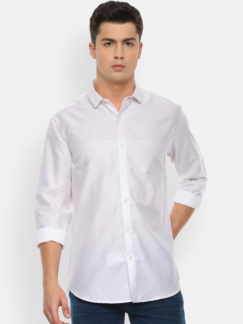 

V Dot Men White Slim Fit Printed Casual Shirt