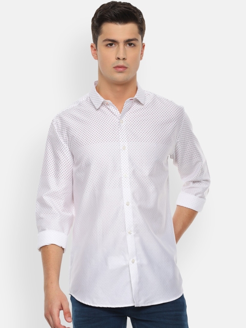 

V Dot Men White & Brown Slim Fit Printed Casual Shirt